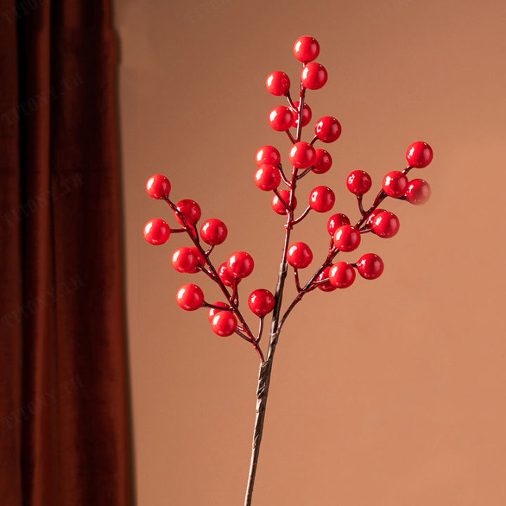 titony-ต้นไม้ปลอมสวยงามสำหรับการทำสวนปลอม-ดอกไม้ปลอมที่มีลูกสีแดงเล็ก-ๆ-และลูกสีเขียวเล็ก-ๆ