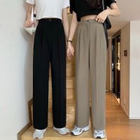 COD DSGERTRYTYIIO S-3XL Korean Style Women Suit Pants High Waist Elastic Waist Straight Leg Pants