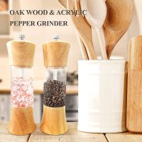 6inch Oak Wood Acrylic Salt And Pepper Grinder Spice Pepper Mill Salt Shaker With Adjustable Ceramic Grinder Wood Kitchen Tools