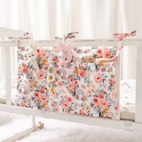 Portable Baby Crib Storage Bag Floral Large Capacity Hanging Crib Organizer Cotton Nursery Diaper Organizer For Baby Essentials