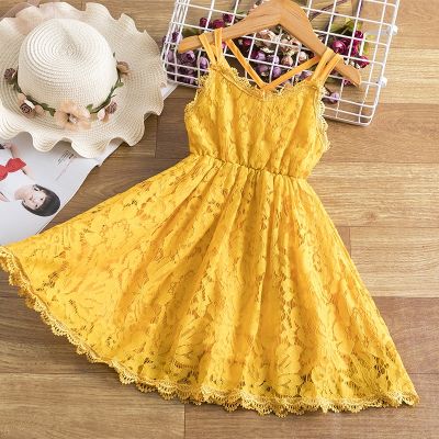 Backless Lace Summer Dresses for Girls Sling Kids Birthday Princess Dress Sleeveless Children Casual Clothing for 3 6 8 Yrs