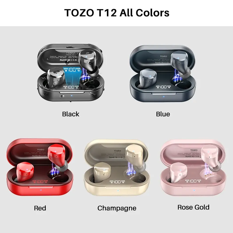 TOZO T12 Wireless Earbuds Bluetooth Headphones Premium Fidelity Sound  Quality