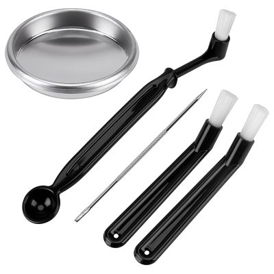 5Pcs Coffee Machine Brush with Spoon Coffee Grinder Brush Coffee Machine Group Head Cleaning Metal Blind Bowl