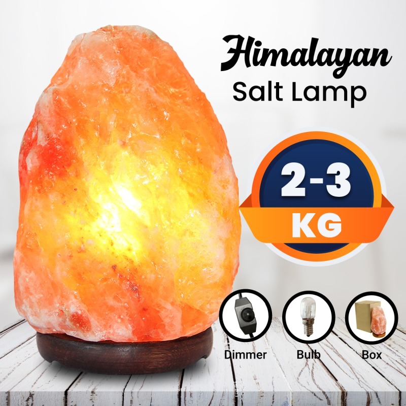 Himalayan Hand Carved Natural Crystal Salt Lamp Genuine Wood Base Dimmer Bulb 