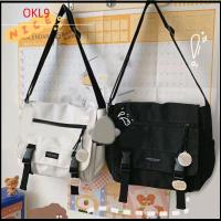 OKL9 ผ้าใบแคนวาส Satchels สีทึบทึบ ฝาพับ กระเป๋าถือแบบสบายๆ มีสไตล์ จุได้มาก กระเป๋า Crossbody วัยรุ่นวัยรุ่น