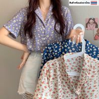 เสื้อเชิ้ตแขนสั้นลายดอกไม้ 3 สี [A34]