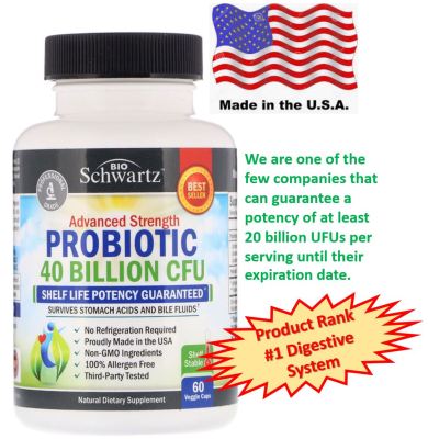 โพรไบโอติกส์ (Probiotics) 4 หมื่นล้าน CFU, Advanced Strength Probiotic, 40 Billion CFU, 60 Capsules, BioSchwartz