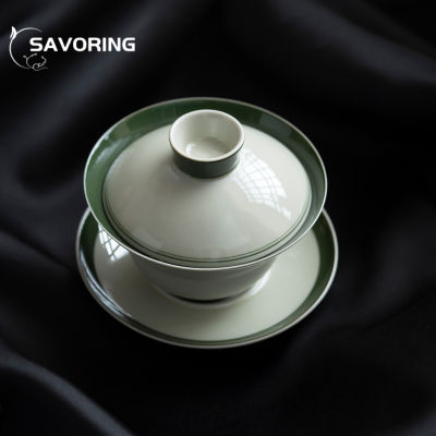 125มิลลิลิตรพืชย้อนยุคเถ้าสีเขียวเคลือบเซรามิกชาหม้ออบสร้างสรรค์มะระปกชามที่มีฝาปิดจีนชาทำ Gaiwan ถ้วยจานรองชุด