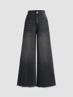 Cider High Waist Solid Raw Hem Wide Leg Jeans