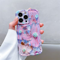 เคสโทรศัพท์ภาพดอกไม้แฟชั่นลายอุกกาบาตขอบบิดน้ำมันสีม่วงสำหรับ iPhone Apple 11 12 13 14 Pro Max ฝาครอบเนื้อนิ่ม TPU กันกระแทกสุดหรู