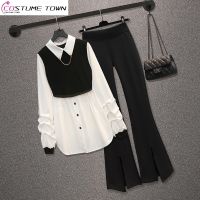 【DT】hot！ New Pleated Shirt Blazer Flared Pants Two-piece Womens Street Outfits for 2023