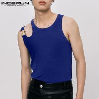 ☄◑✲ Incerun เสื้อกล้าม คอกลม แขนกุด กลวง สีพื้น ฤดูร้อน สําหรับผู้ชาย