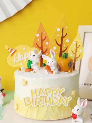 [AYIQ Flower Shop] กระต่ายวันเกิด Anim เค้ก Topper Happy วันเกิดเด็กกระต่ายแครอทหัวใจเด็กทารก Favors สัตว์เค้ก Baby Shower ของขวัญ