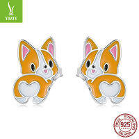 รุ่นใหม่ s925 ต่างหู Corgi สีเงินน่ารักสำหรับผู้หญิง ต่างหูชุดสวนสัตว์ SCE1281