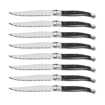 Jaswehome 6-Piece Serrated Steak Knives Set Dinner Knife Cutlery Solid Wood  Handle Full Tang Steel Laguiole Table Knife Sharp