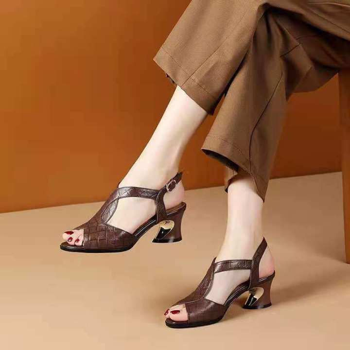 huilm-รองเท้าส้นสูงของผู้หญิง-รองเท้าส้นสูง5ซม-รองเท้าแตะหนังนุ่มจริง-ส้นกลางของผู้หญิง-2022ฤดูร้อนรูปแบบใหม่-ทุกการแข่งขันส้นกลาง-ส้นหนา-รองเท้าผู้หญิงด้านล่างนุ่มรองเท้าสำนักงานรองเท้าปาร์ตี้9201