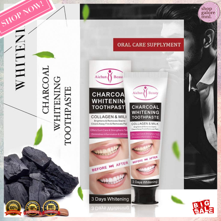 AICHUN BEAUTY Charcoal 3 Day Toothpaste Collagen Removes Stains Removes ...