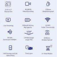 กล้องแอคชั่นแคมเมรา WiFi 4K/60FPS หน้าจอคู่ป้องกันการสั่นกล้องแอคชั่นแคมเมราพร้อมที่ใส่สำหรับการเดินทางกันน้ำ