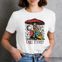 Mushroom Take It Easy Tshirts 2022 Punk Vintage Cartoon Anime Print T Shirt Y2K