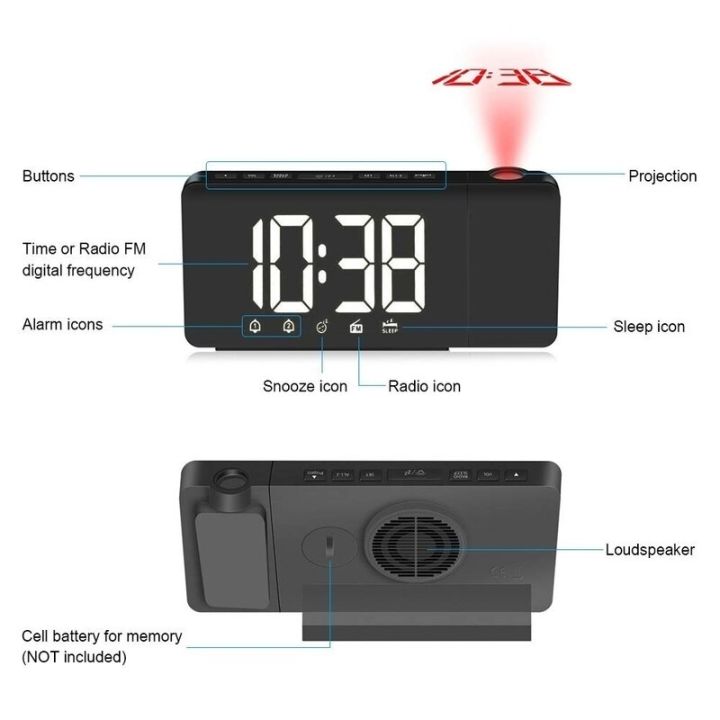 worth-buy-นาฬิกาปลุกดิจิตอลเวลาฉาย-led-วิทยุนาฬิกาฟังก์ชั่นเลื่อนนาฬิกาตั้งโต๊ะแสงปรับได้นาฬิกาตั้งโต๊ะพร้อมหน่วยความจำเวลา