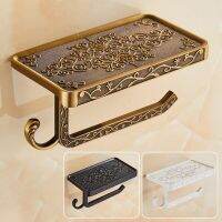 Toilet Paper Holder Antique Brass Carving Toilet Paper Holder with Shelf Wall Mount Toilet Paper Roll Holder for Bathroom Toilet Roll Holders