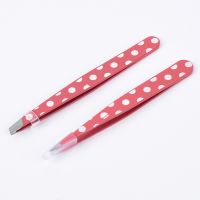 Mini Pink Dots Slanted Flat Tip Point Hair Removal Tweezers Stainless Steel Eyebrow Clips Eye Brow Makeup Beauty Tool Set