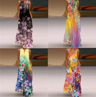 [COD] 2022 summer new European and independent station womens sleeveless dress v-neck flower retro print long