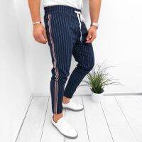 (HOT)40 # Check Trousers For Men S Sweatpants Joggers Striped Patchwork Casual Drawstring Sweatpant Trouser Stylish Casual Pants