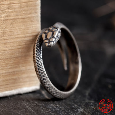 MKENDN Retro Punk Exaggerated 925 Sterling Silver Spirit Snake Ring Fashion Personality Stereoscopic Opening Adjustable Jewelry