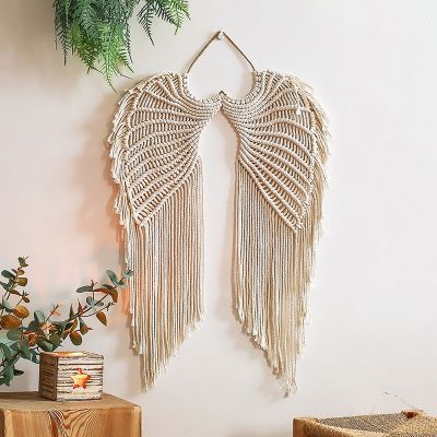 Macrame Wall Hanging Boho Tapestry Angels Wing Woven Bohemian Wall Decor Home Decoration Apartment Living Bedroom Dreamcatchers