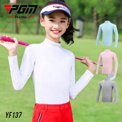 PGM เสื้อป้องกันแสงแดดสำหรับเล่นกอล์ฟ,เสื้อผ้าป้องกันแสงแดดสำหรับเด็กผู้หญิงเสื้อชุดชั้นในผ้าไหมระบายอากาศแห้งเร็วระบายอากาศได้ดีมีอันเดอร์เลย์เสื้อยืด YF137