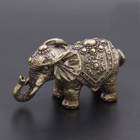 RUPERTER Brass รูปปั้นช้างนำโชครูปช้างทองเหลืองย้อนยุคของประดับโต๊ะทำงานรูปปั้นช้างโบราณชาทองแดงสัตว์เลี้ยง