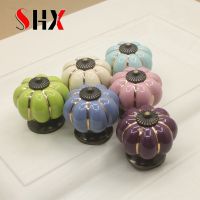 【LZ】♧❀☈  European Pumpkin Ceramic Handle com Parafuso Single Hole Dresser Drawer Wardrobe Door Cabinet Handle Furniture Accessories 40mm