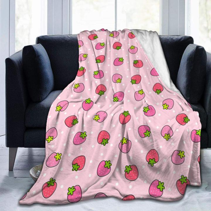 in-stock-pink-strawberry-pattern-plush-blanket-ultra-light-blanket-sofa-chair-childrens-comfortable-sleep-blanket-can-send-pictures-for-customization