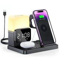 6 In 1 Wireless Charger Stand Alarm Clock Lamp Foldable Charging Dock Station for iPhone 14 13 12 11 Pro Max iWatch 8 7 AirPods