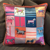 2023 New Silk Pillowcase nd Design Plaid Horse Sofa Throw Pillow Chair Car Cushion Cover Home Decoration Fashion Pillow