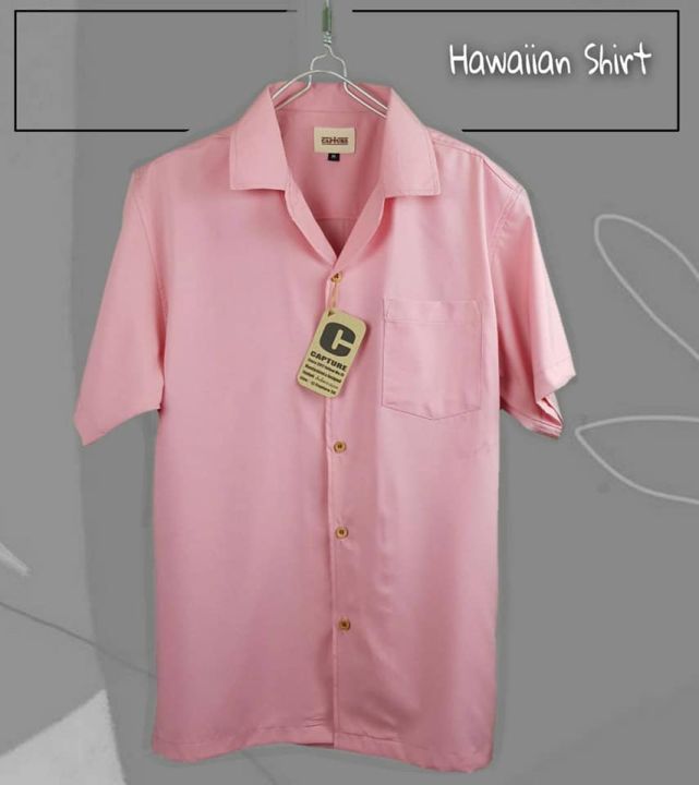 เสื้อฮาวาย-ผู้ชาย-สีพื้น-สีชมพูปูน-มีตั้งแต่อก-40-48-นิ้ว