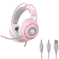 หูฟังเกมมิ่ง Marvo HG8936 หูฟัง Gaming Headphone สีชมพูขาวสุดน่ารัก สาย USB+3.5 Pink