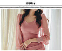 Chiffon stitching slim wrap hip dress with autumn celebrity temperament