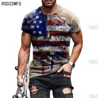 Fashion O-Neck Mens Oversized T-Shirt Summer Short-Sleeved 3D Flag Printed Sports Fitness Shirt Loose And Breathable Streetwear