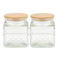 2Pcs Square Glass Jars with Vintage , Coffee Pasta Sugar Tea Snack Nuts Cookie Jar Kitchen Decor