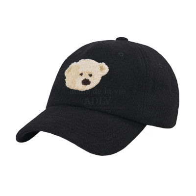 Adlv หมวกแก๊ป ผ้าขนสัตว์ ลายหมีชูเคิล สีดํา