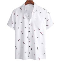 【YY】Harajuku Feather Hawaiian Mens Shirt Printed Short Sleeve Casual White Street Summer Beach Shirts For Men Clothing 2022 Summer