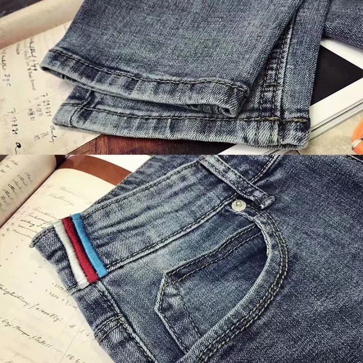 ins-fashion-jeans-man-ninth-slim-a35-กางเกงยีนส์ชาย-กางเกงยีนส์ลายขาด-แฟชั่น-ทรงเข้ารูป-5-ส่วน