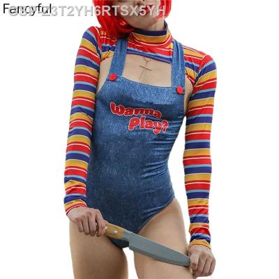 ❣♠♟Fato De Boneca Assina Pesadelo Asustador Mullher แฟนเทเซียฮาโลวีน Quer Jogar Traje Personagem Do Filme Boneca Chucky 2 Peas 5XL