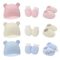 【hot sale】☍✠✺ C05 3pcs/Set Baby Safety Accessories Mittens Cap Booties Newborn Cotton Vertical Strip Hats Suit