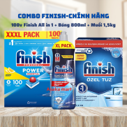 Viên rửa bát finish All in one 100 viên + Bóng finish 800ml + Muối finish 1