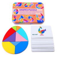 Wooden Tangram Jigsaw Toys Training Puzzle  Puzzle Toy with สีฟ้า ส้มไข่ ส้มหัวใจ 005/006