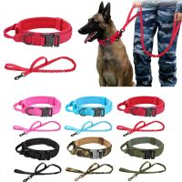 Durable Tactical Dog Collar Leash Set Adjustable Military Pet Collar Bungee Leash Medium Large Dog German Shepherd Red Blue Pink Collars