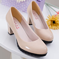 New OL Women Pumps Shoes Women PU Leather Shallow Slip-On Solid Round Toe High heels Wedding Party Derss Shoes Mujer Plus size40